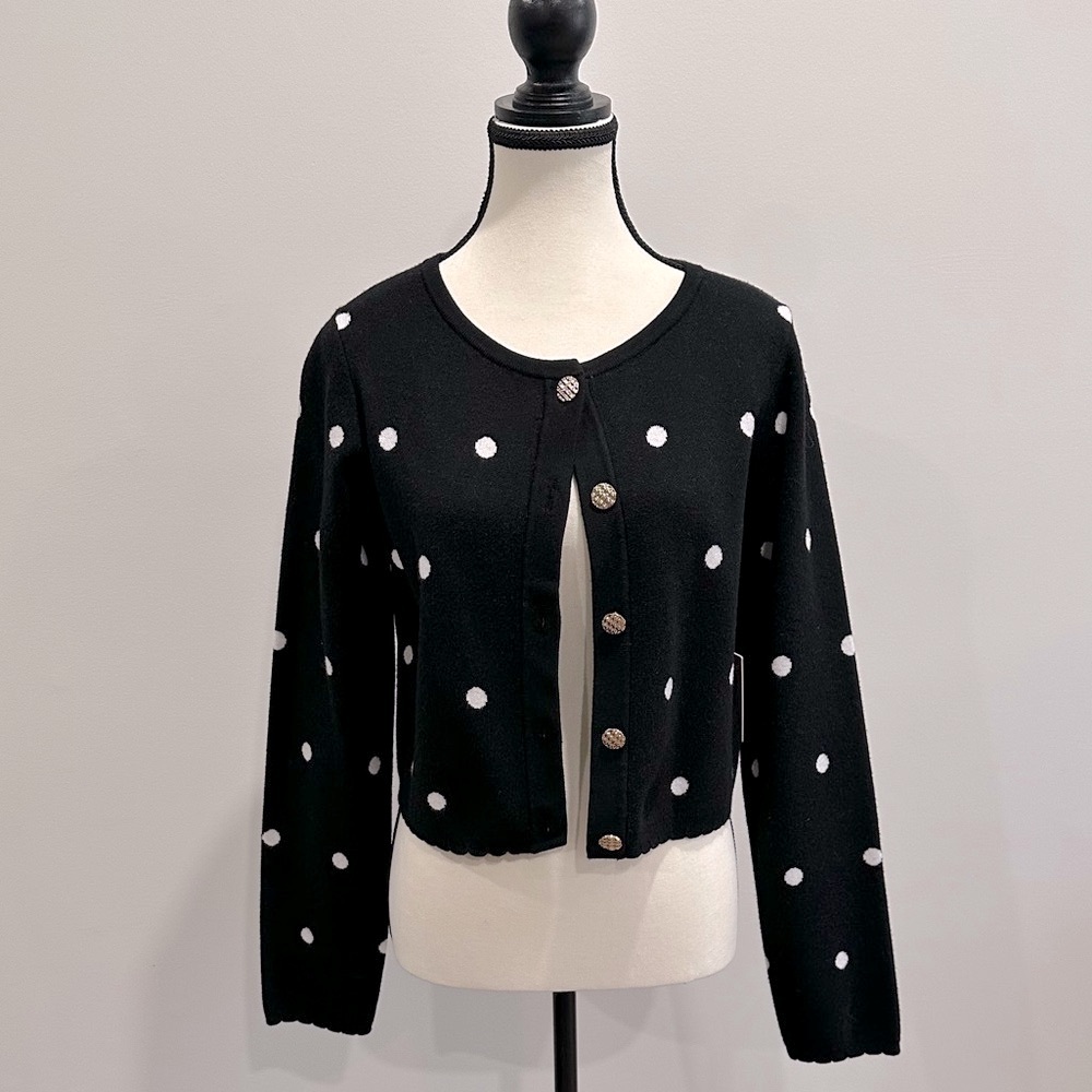 Sincerely Jules Black Polka Dot Button-Up Cardigan – Size M